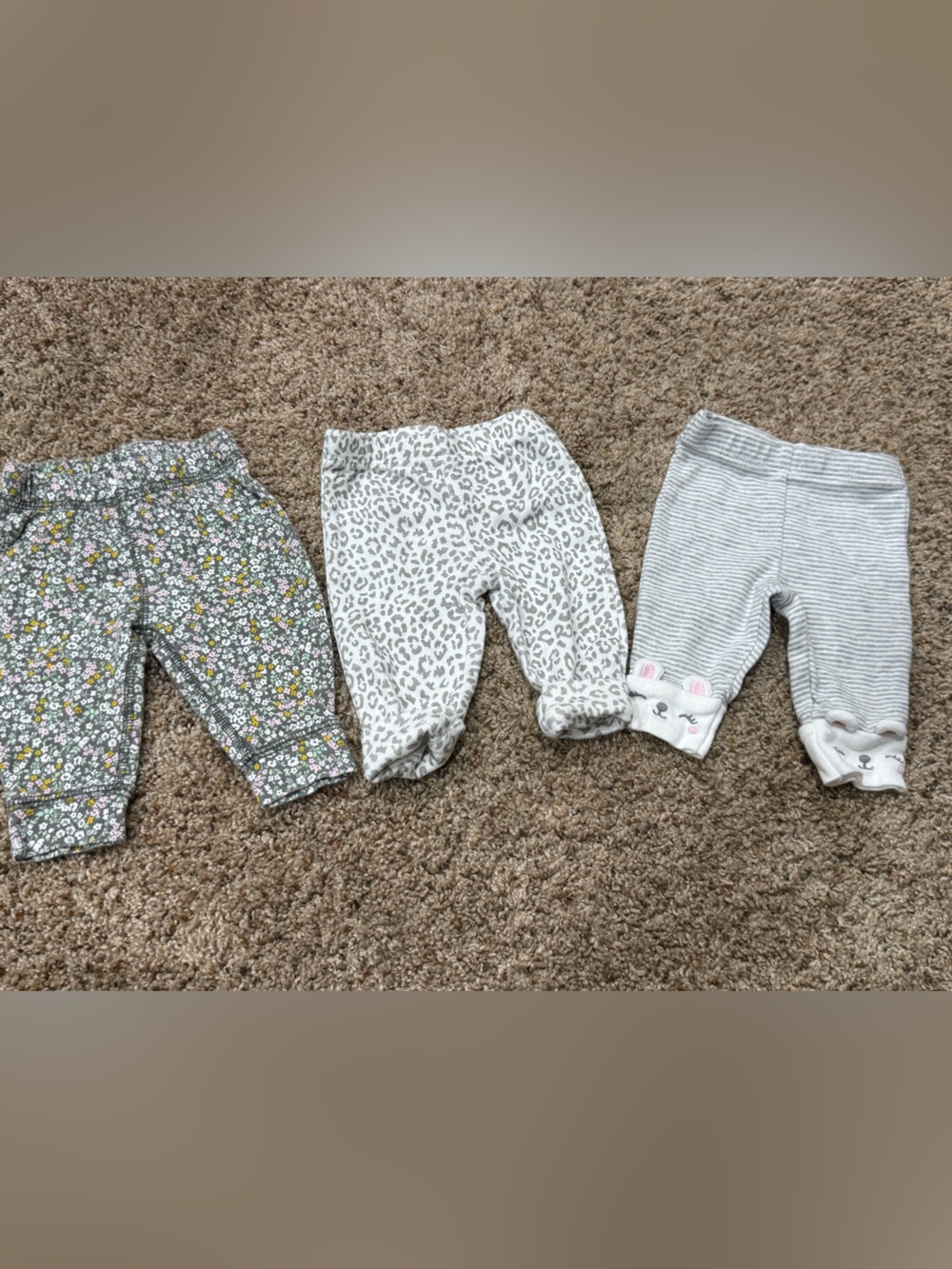 Carter’s Newborn Baby Girl Pants 3 Piece Lot Floral Leopard Bunny